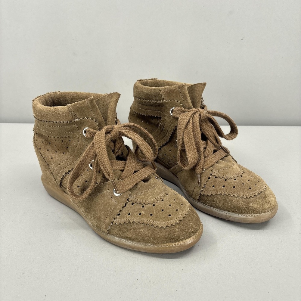 Isabel Marant Shoes Womens Size 8 38 Brown Bobby Suede Hidden Wedge Sneakers - Picture 2 of 11